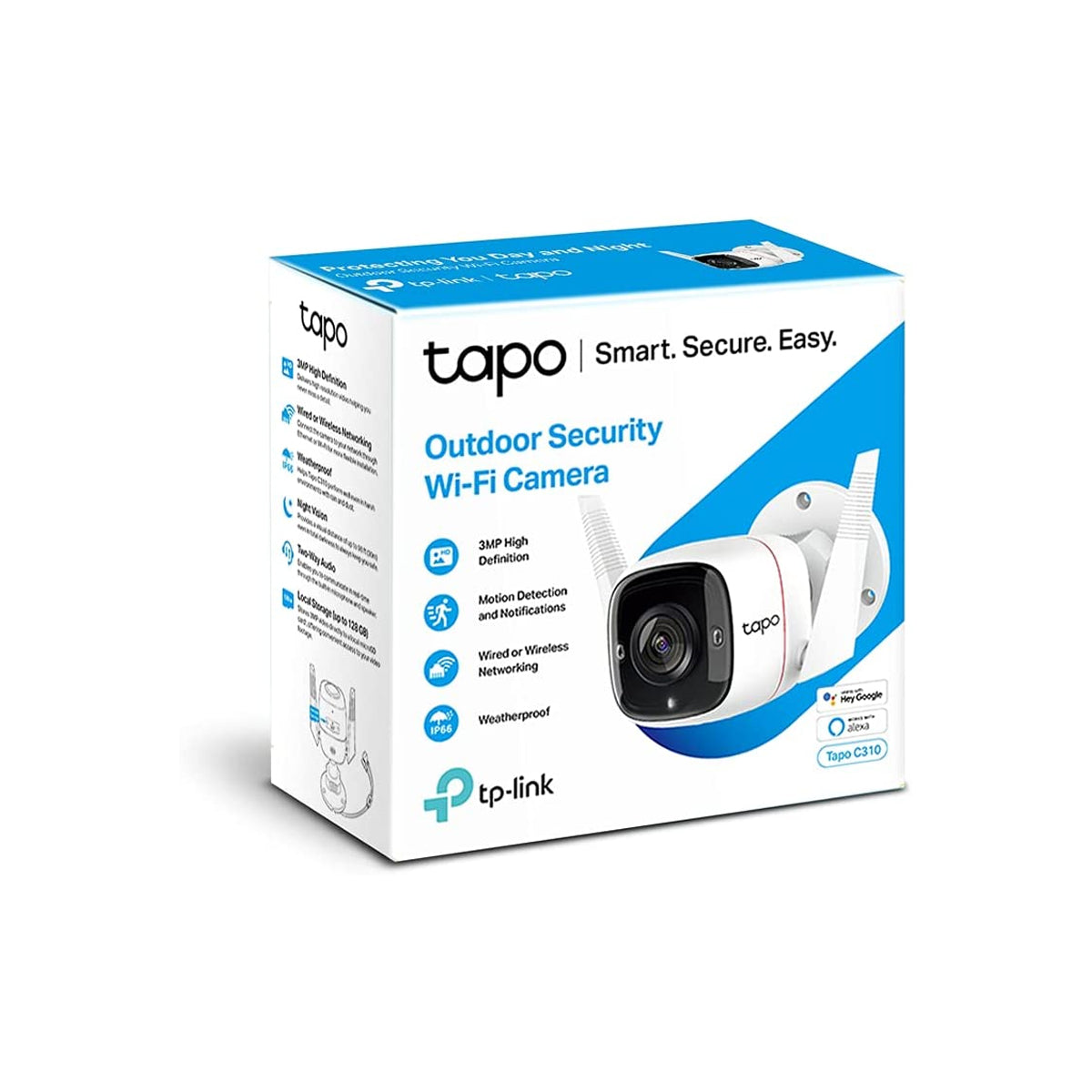 TP-Link Tapo C310 Cámara IP Exterior 3 MP - Vista lateral con antenas y base de montaje